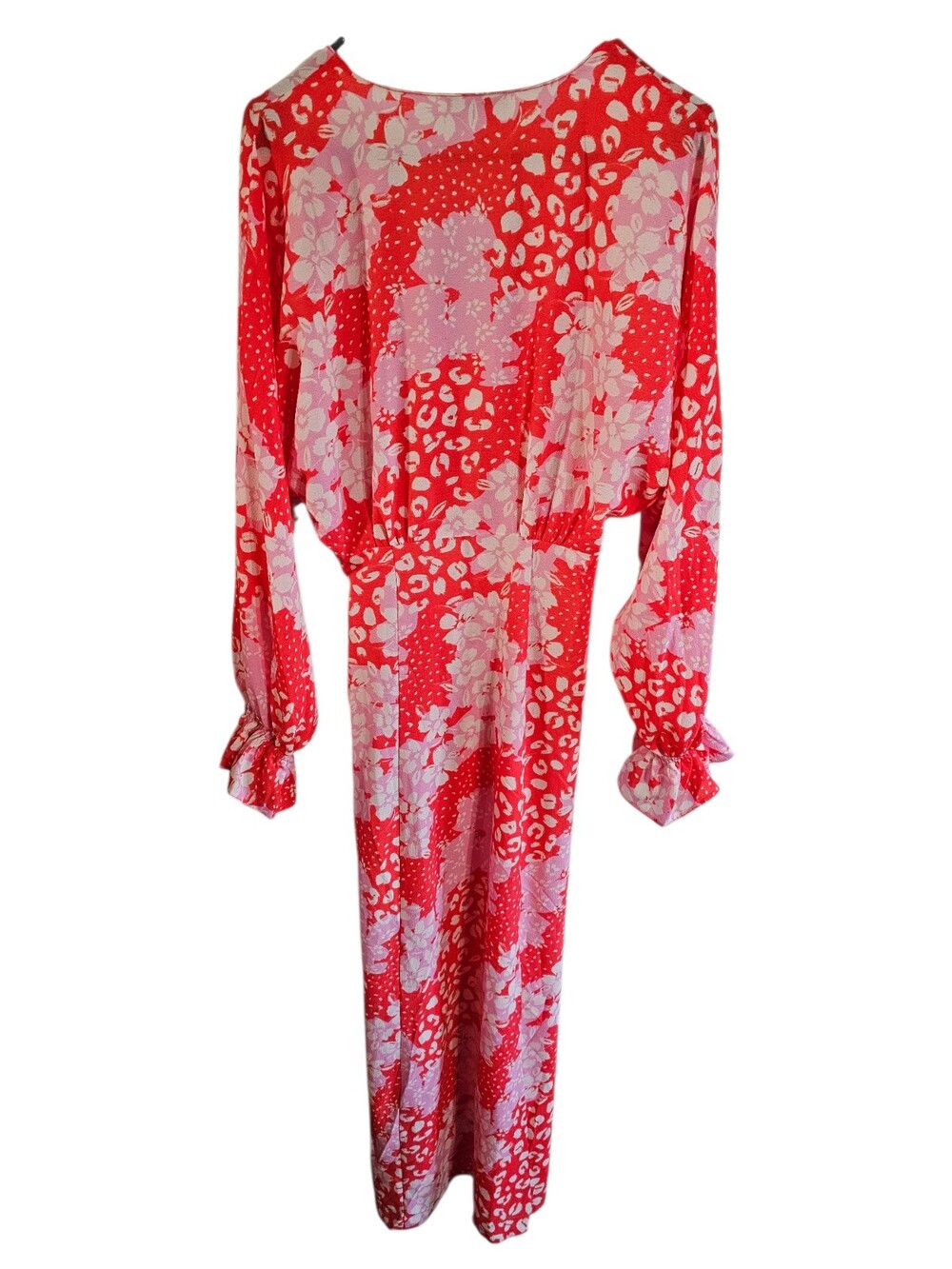 ASOS Design Red Pink Floral Patchwork Maxi Dress 4 Deep V Romantic Statement - Picture 3 of 7